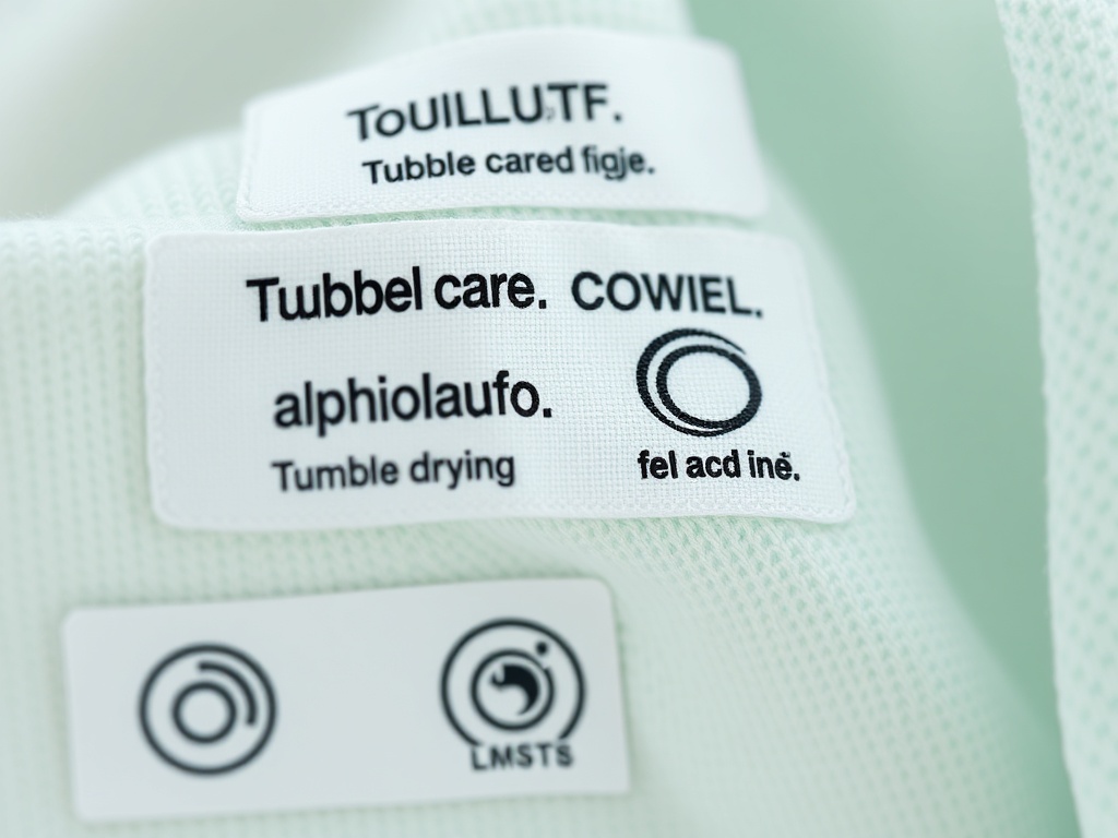 다양한 옷감의 세탁 라벨을 확인하며 건조기 사용 가능 여부를 점검하는 모습