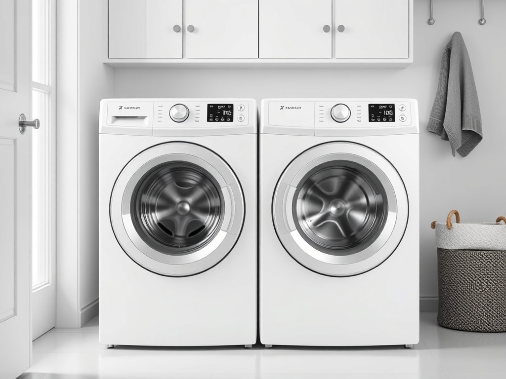 세탁과 건조 기능이 하나로 합쳐진 일체형 세탁건조기의 전면 패널 모습